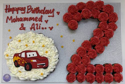 cars Mcqueen + number - 5 Dozens mini cupcakes Please keep your writing that you want on the board in the box below