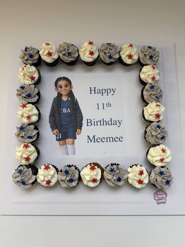 Custom design - 2 Dozens mini cupcakes Please keep your writing that you want on the board in the box belowsend the picture you want via WhatsApp 90939733
