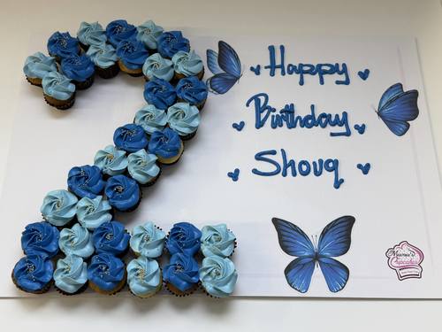 blue butterflies number - 3 Dozens mini cupcakes Please keep your writing that you want on the board in the box below