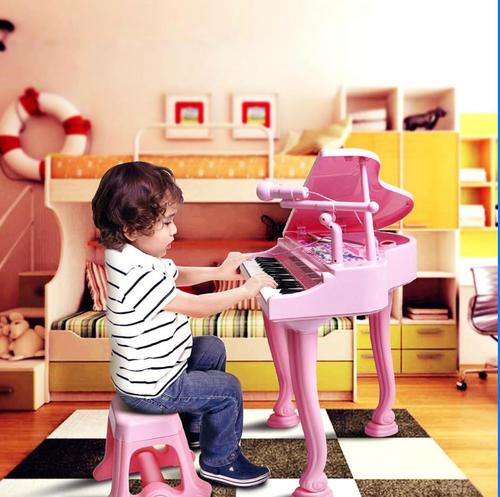 37 Keys Educational Piano Toy for Kids with Bench and Microphone Can Connect Mobile MP3 for Kids - Features & Details 
 * 37 keys / 8 percussion instruments / 3 learning modes / 8 musical instruments 
 * 8 styles of accompaniment / 22 pieces of demo music 
 * Colorful rhythm lights / Recording and playback functions 
 * Adjustable voice / rhythm and karaoke functions 
 * MP3 and mobile phone connection function