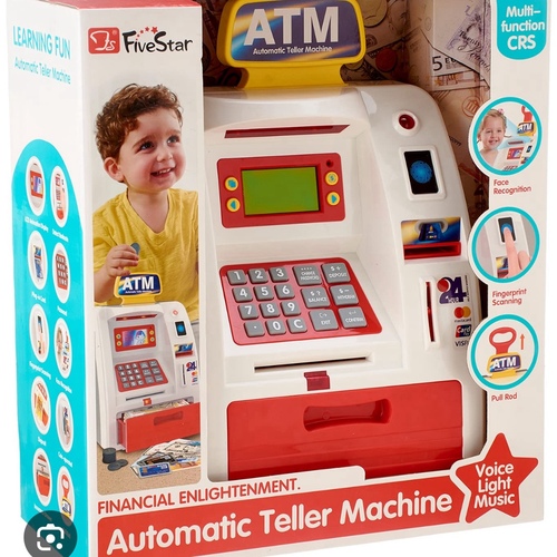 automatic teller machine with face recognition fingerprint scanner and pull rod