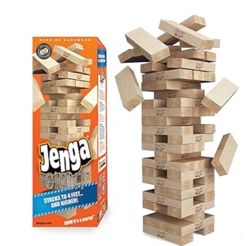 Jenga GIANT Genuine Hardwood Game Stacks إلى 4 أقدام. الأعمار من 6 إلى 10 سنوات