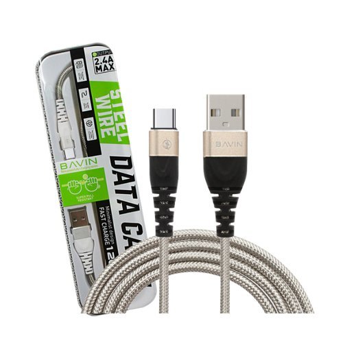 Bavin Cable Stainless Steel  CB-116 Fast Charging and Data Cable 2.4A (code: 65) - Bavin CB-116 . Fast Charging Stainless Steel Data Cable 2.4A fast charging The cable length is 1.2 meters cut resistant Avene brand