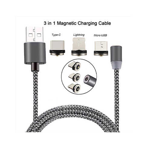 Cable 3 in 1 Magnetic Charger USB Cable Micro, Type C and Lightning Adapter (Code:63) - Micro USB Type C, in 1 Magnet Charger USB Cable, Braided cable for iPhone and Android Cable length 1 meter