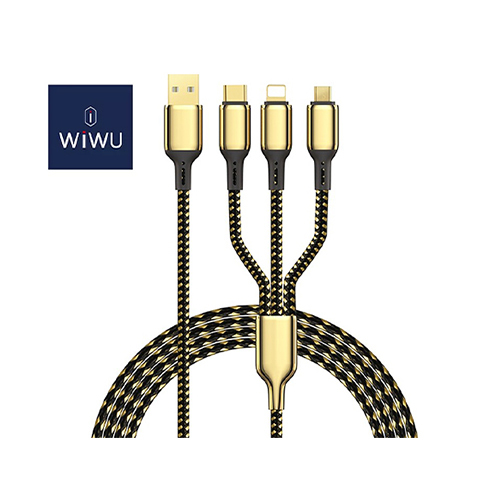 3 in 1 USB-C to Lightning + Type C Cable + Micro Gold Plated 20W Fast Data Transfer (Code:97) - WIWU-GD-104-1 x 3 . Cable USB-C to Lightning + Type C + Micro 20W gold-plated cable, fast charging cable, fast charging, data transfer for all Zinc alloy + braided Current: 2.4A/3A Type: USB-C to Lightning + Type C + Micro