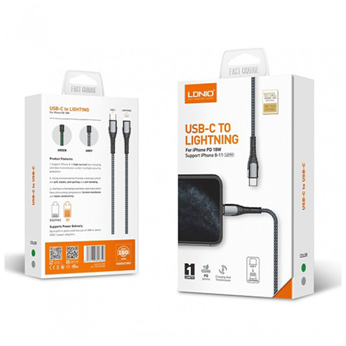 LDNIO - USB TYPE-C TO LIGHTNING Cable 1 meter, 18 Watts (Code:43) - LDNIO - USB TYPE-C TO LIGHTNING Cable 1 meter, 18 Watts Product details Features and Specifications: Power: 18W Length: 1 meter Charging high speed data transmission Heavy-duty cable with braided exterior Tangle-resistant, easy to use There is no difference between the (Lightning) port, you can connect it randomly with ease The cable is made of high quality copper from the inside .. for Dino Dump: LC111.1 Contents: USB Type-C to Lightning cable 1 meter long