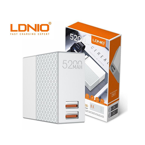 Ldnio - Power Bank 2 in 1 Travel Charger Power Bank 5200 mAh 2 USB Ports - Pa606 Model (Code:3) - Ldnio-Pa606 Power Bank 2 in 1, Travel Charger Power Bank Capacity: 5200mA 2 USB Port AC Input: 100V-240V, 5V/2A Output: 5V / 2.1A Dimension: 62mm x 29.5mm x 71mm Dual output