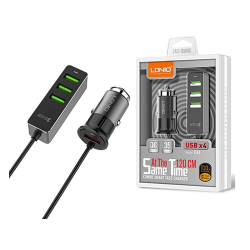 Ldnio Car Charger With 4 USB Ports 3.4A (Code:44) - Ldnio Car Charger With 4 USB Ports 3.4A Features and Specifications: Sagittarius: Ldenyo 4 USB ports Power: 35W Power Input: 12-24V Made of high quality materials Easy to carry and use Overcurrent protection Weight: 80g Model: C61 Contents: car charger