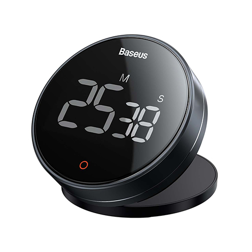 Baseus Heyo Rotation Timer Pro Magnetic Digital Alarm Clock - Dark Gray - FMDS00013 (Code:210) - Baseus Heyo Rotation Timer Pro Magnetic Digital Alarm Clock - Dark Gray - FMDS00013 Large LED digital display shows numbers clearly and accurately Rotate the outer ring very quickly to set the minutes and at a slow speed to set the hours The timer can be used in an upright position due to the rear damped swivel shaft for better viewing angles. 0-80 degree angle adjustable The back magnet can be attracted to a metal surface such as refrigerators Three-position timing reminder (mute - low volume - high volume) to adapt to the needs of different volume environments Small enough to put in bag and pocket Model FMDS00013