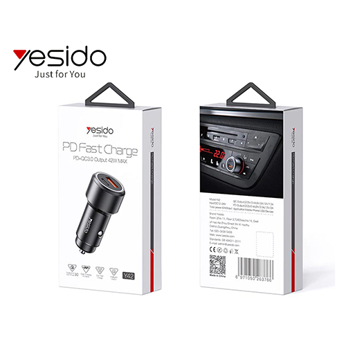 M Store - Yesido Car Charger With Type-C And USB Port 42W - Black (Code:240) - Yesido Car Charger With Type-C And USB Port 42W - Black Type-C car charger with PD technology 24W And a USB port with QC3.0 technology, with a power of 18W Total 42W of Yesido Functional Features: USB-A and USB Type-C Car Charger Allows two devices to be charged simultaneously PD output: 5V to 2.4A / 9V to 2A / 12V to 1.5A (24W) QC 3.0 output: 5V to 2.4A / 9V to 2A / 12V to 1.5A (18W) Made of high quality materials with high quality finishes