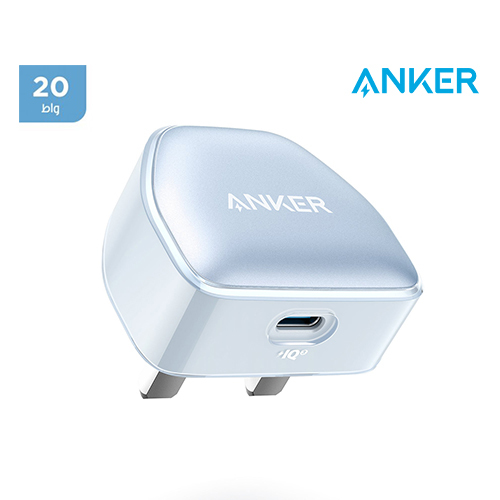 Anker - 20W Nano Charger Pro 511 USB C Charger - Blue (Code:247) - Anker - USB C Charger 20W Nano Pro 511 Charger - Blue Charge iPhones quickly: Designed with an output power of 20W to charge iPhone 13 up to 3 times faster than the original 5W charger Active Shield Safety System: It constantly monitors temperature and output power to protect connected devices Small size and high voltage: 45% smaller than the original 20W charger and equal in power to charge Compact design and easy to carry Properties: Input power: 100-240V ~0.6A 50-60Hz Output power: 5V == 3A / 9V == 2.22A Provides high-speed charging of up to 20W Contains 