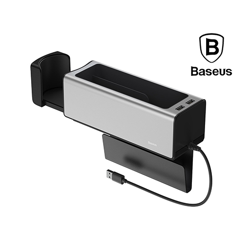 Baseus Box - Organizer and Stylish Multi-Use Car with 2 USB (Code:255) - Baseus Car Organizer & Stylish Multi-Use Box with 2 USB Baseus Car Organizer Cup Holder Charging 2x USB HUB Beautifully crafted from premium quality metal material to match your car's interior Dual USB ports, support charging two devices at the same time Retractable hidden cup holder, can hold a cup, ashtray, car freshener, etc., and can be folded away to a safe space Compact and secure center console Unconstrained, flexible and practical seat adjustment Customize: Brand: Baseus Material: Metal + ABS Fixed position: seat armrest box Input: 5V/2A Group content: 1 x BASEUS Deluxe Metal Armrest Organizer Other items not included