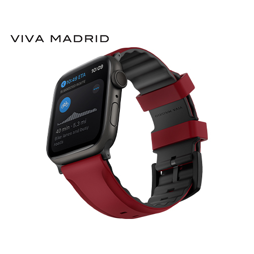 Viva Madrid Venturex Sport Silicone Watch Band for Apple Watch 42/44/45mm - Red (Code:253) - Viva Madrid Venturex Sport Silicone Watch Band for Apple Watch 42/44/45mm - Red Adjustable Replacement Wrist Strap Venturex Sport is an aesthetic and breathable sports belt built around a minimalist design Keeping weight low and ventilation high It is made for intense workouts and everyday wear Features: Inner / outer material: silicone with dual colors. Compatible with: Apple Watch Series 4/5/6/7. Band Length: 115mm + 128mm. CONTINUOUS AIRFLOW: Airmax Grooves minimizes skin contact, allowing air to flow. Moisture Flow Out: Regulated to direct perspiration away from the skin, keeping it dry and comfortable. escaping heat: airmax premium ventilation allows excess heat to be escaped. LIGHTWEIGHT AND BREATHABLE DESIGN: For intense workouts and everyday wear. WATERPROOF: Micro-textured water-resistant strap for an elegant satin finish.