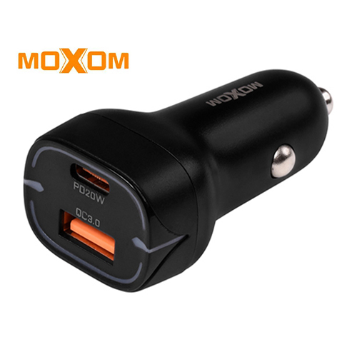 Moxom Car Charger (QC3.0) (PD 20W) Blue LED Light - Black - MX-VC14 Model (Code:257) - MOXUM QC3.0 Car Charger (PD 20W) Blue LED Light - Black - MX-VC14 Model Support for Qualcomm Super Fast Charging 3.0 technology. Support PD reverse charging technology. Charge two devices simultaneously Ultra-fast charging. Attractive ambient LED lighting on the edges of the charging surface. Modern and elegant design. Available in black. Your perfect companion in your car. Compatible with all smartphones and tablets. Shipping exit USB QC3.0 port: USB1: DC5V/3A，9V/2A,12V/1.5A (QC 3.0) PD 20W port: USB2: DC5V/3A,9V/2.22A, 12V/1.5A (PD 20W)