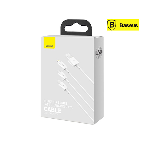 Baseus 3 in 1 Fast Charging Cable 1.5m - White Model CAMLTYS-02 (Code: 194) - Baseus 3 in 1 Fast Charging Cable 1.5m - CAMLTYS-02 Baseus CAMLTYS-02 cable allows you to charge your phone at super fast speed It also allows you to transfer files at speeds of up to 480MB/s Durable and damage resistant 3 connectors - micro USB, USB-C and lightning, ensure wide product compatibility and allow you to charge several devices at the same time. Customize Baseus Superior Series Fast Charging Data Cable Name Model CAMLTYS-02 ABS + TPE . material Current 3.5A (maximum), 2A per connector Transfer rate: iP/480Mb/s USB input Micro USB + Lightning + USB-C output Length 1.5 m