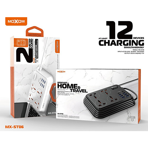 مكسوم، موزع كهرباء 4 مقابس تيار متردد + 2  تايب سي + 6 USB – شحن سريع 3.5 أمبير -2500 واط (كود:84)