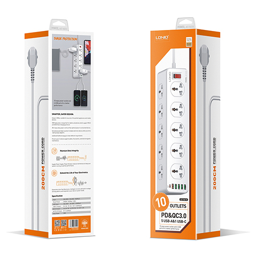 لدنيو -  مشترك الشحن السريع 5 مقابس كهرباء+ 5 منافذ USB + منفذ 1 PD - موديل SC10610 (كود:40)