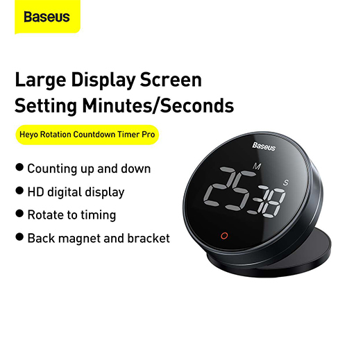Baseus Heyo Rotation Timer Pro Magnetic Digital Alarm Clock - Dark Gray - FMDS00013 (Code:210)