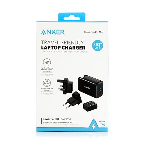 Anker 65W PowerPort 3 Pod Wall Charger - Black (Code: 169)