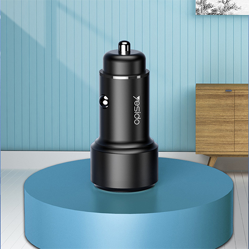 Yesido Car Charger With Type-C And USB Port 42W - Black (Code:240)