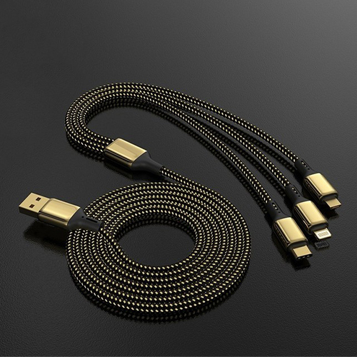 كيبل 3×1 USB-C إلى لايتنينج+ تايب سي+ مايكرو مطلي بالذهب 20 واط سريع في نقل البيانات (كود:97)