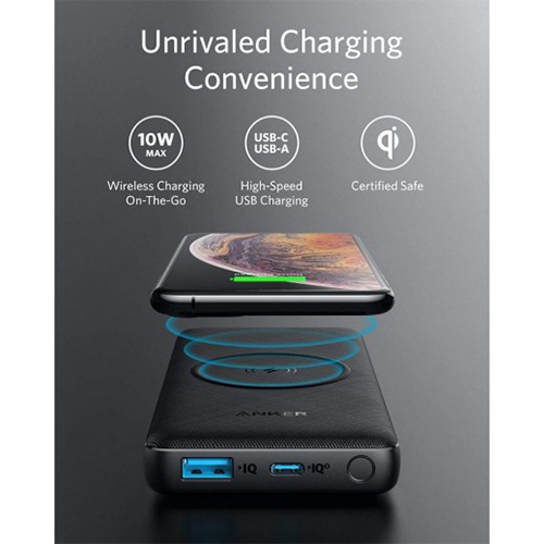 Anker PowerCore 3Sense 10000mAh Power Bank 18W PD with 10W Wireless Charging - Black (Code: 188)
