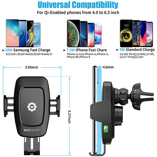 Wise Gear Stand Wireless Car Charger (Wireless) for Fast Charging - Black (code :202)