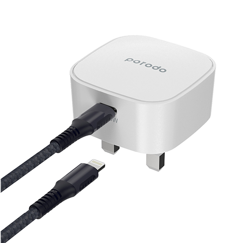 شاحن بورودو USB-C بقوة 20 وات وكابل مضفر من النوع C إلى Lightning بطول 1.2 متر(كود:207)