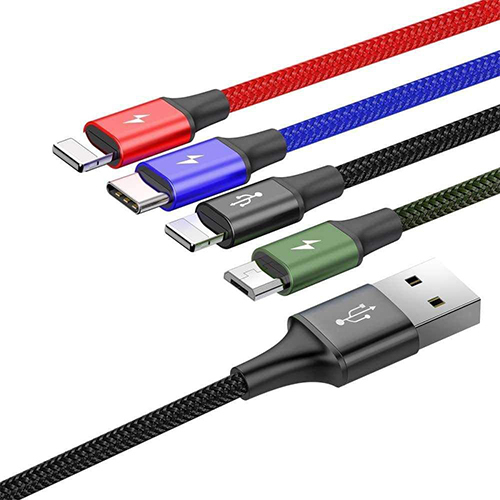 بيسوس كيبل 4×1 [2 شحن لايتنينج 8 pin + شحن مايكرو USB + شحن USB من النوع C] (كود:212)