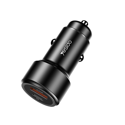 Yesido Car Charger With Type-C And USB Port 42W - Black (Code:240)