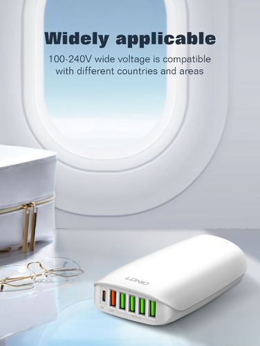 LDNIO USB SUPER FAST CHARGER 6 PORT USB with PD3.0+QC4.0  65W - White (Code: 298 )