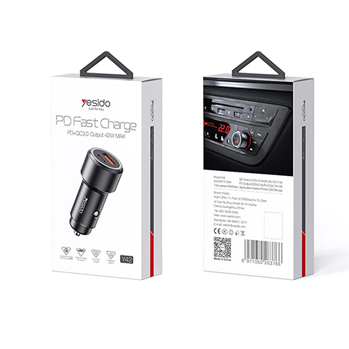 Yesido Car Charger With Type-C And USB Port 42W - Black (Code:240)