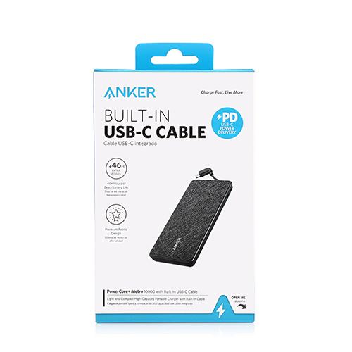 انكر - بطارية إحتياطية باور كور + ميترو بلس سعة 10,000mAh مع كابل USB-C مدمج - أسود (كود:229)