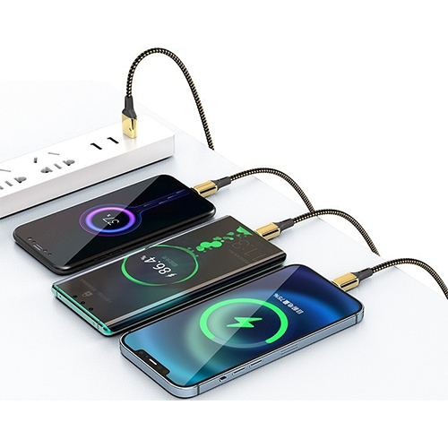 كيبل 3×1 USB-C إلى لايتنينج+ تايب سي+ مايكرو مطلي بالذهب 20 واط سريع في نقل البيانات (كود:97)