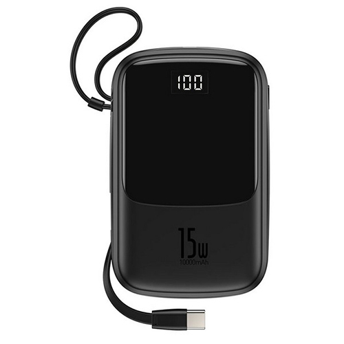 بيسوس–10,000mAh بطارية احتياطية ثنائي USB مع شاشة عرض 3 أمبير وكيبل لإيفون - موديل PPQD-B0(كود :94)