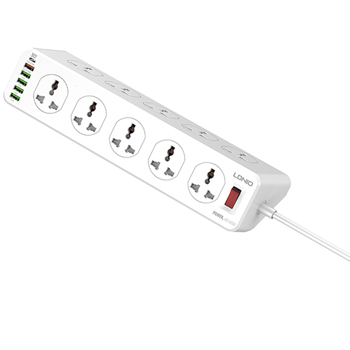 لدنيو -  مشترك الشحن السريع 5 مقابس كهرباء+ 5 منافذ USB + منفذ 1 PD - موديل SC10610 (كود:40)