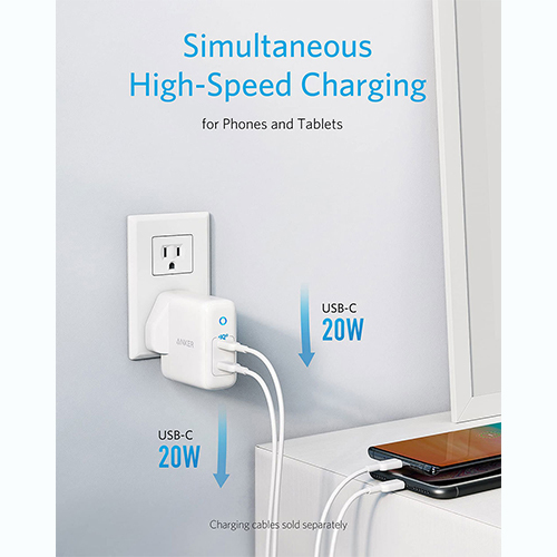 أنكر - شاحن PowerPort III Duo بقوة 40 واط - أبيض (كود :165)
