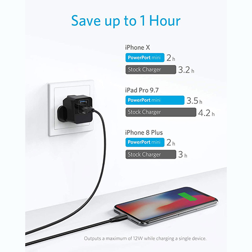 Anker PowerPort Mini USB Mobile Phone Wall Charger 12W - Black (code: 168)