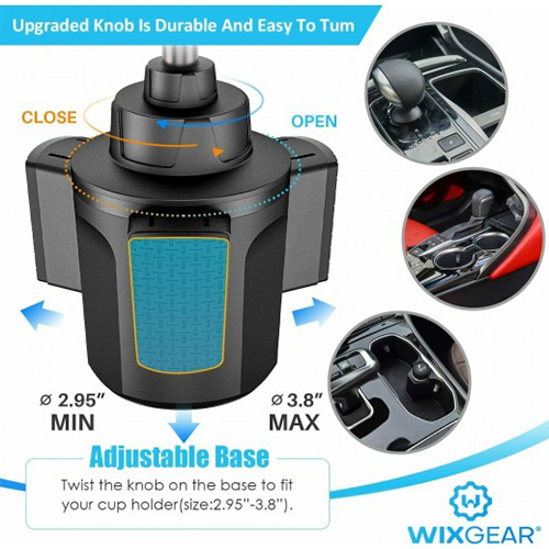 WIXgear - ستاند هاتف للسيارات  تصميم قابل للدوران بزاوية 360 درجة - اسود (كود :167)