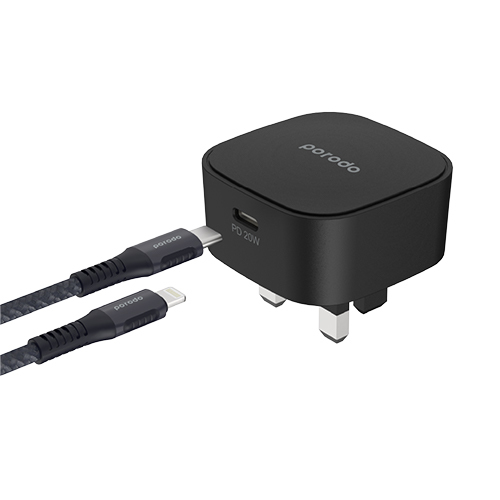 شاحن بورودو USB-C بقوة 20 وات وكابل مضفر من النوع C إلى Lightning بطول 1.2 متر(كود:207)