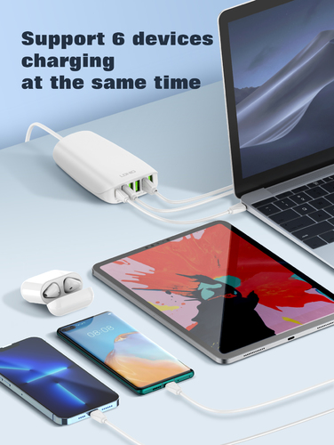 LDNIO USB SUPER FAST CHARGER 6 PORT USB with PD3.0+QC4.0  65W - White (Code: 298 )