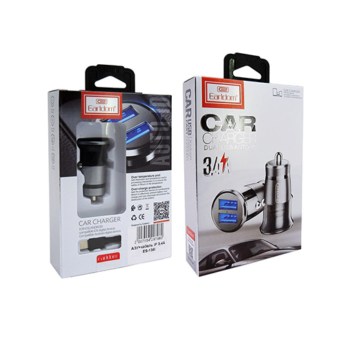 Earldom car charger with 2 USB, iPhone cable model ES-36 (Code:55)