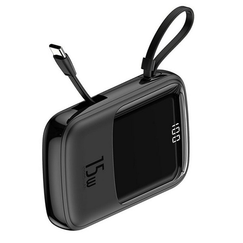 بيسوس–10,000mAh بطارية احتياطية ثنائي USB مع شاشة عرض 3 أمبير وكيبل لإيفون - موديل PPQD-B0(كود :94)