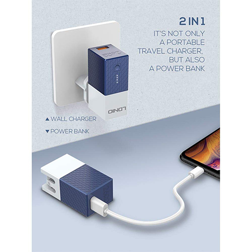 لدنيو - بأور بانك متعدد الوظائف 2600 مللي أمبير مع شاحن محول 1 USB - موديلPA307 (كود:41)