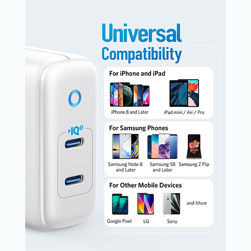 أنكر - شاحن PowerPort III Duo بقوة 40 واط - أبيض (كود :165)