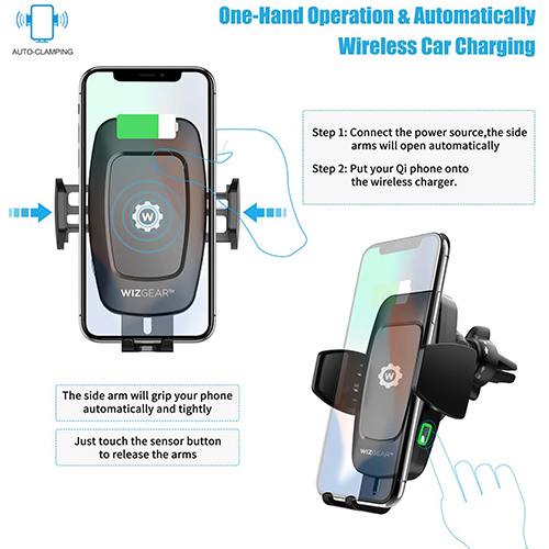 Wise Gear Stand Wireless Car Charger (Wireless) for Fast Charging - Black (code :202)
