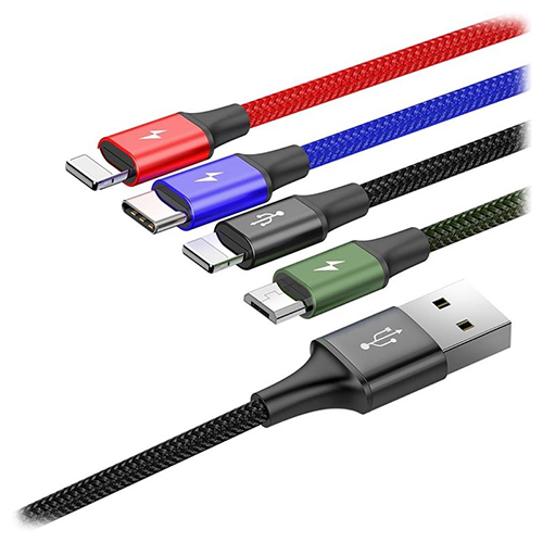 بيسوس كيبل 4×1 [2 شحن لايتنينج 8 pin + شحن مايكرو USB + شحن USB من النوع C] (كود:212)
