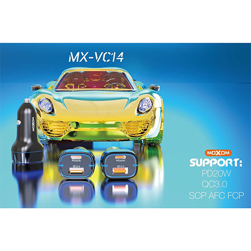 شاحن سيارة  موكسوم (QC3.0) (PD 20W) اضاءة زرقاء LED - اسود - موديل MX-VC14 (كود:257)
