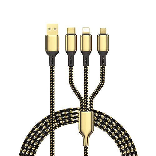 كيبل 3×1 USB-C إلى لايتنينج+ تايب سي+ مايكرو مطلي بالذهب 20 واط سريع في نقل البيانات (كود:97)