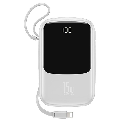 بيسوس–10,000mAh بطارية احتياطية ثنائي USB مع شاشة عرض 3 أمبير وكيبل لإيفون - موديل PPQD-B0(كود :94)